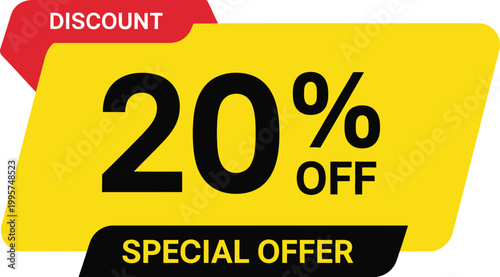 Yellow discount label with 20 percent off special offer