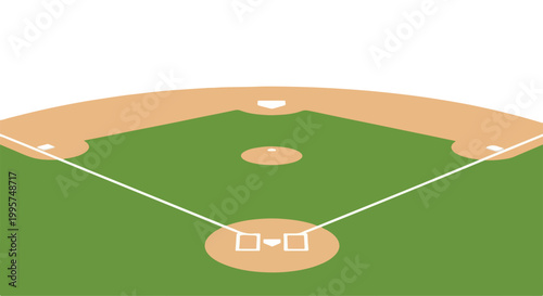 Empty professional baseball diamond with lush green infield grass, brown dirt mound, and white baselines from above