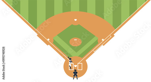 Aerial top-down view of a baseball diamond with pitcher on the mound facing batter at home plate