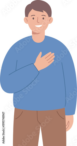 Kind man placing hand on chest showing gratitude