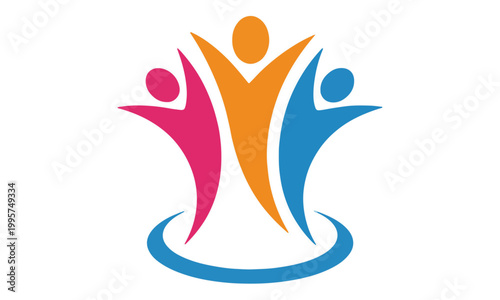 Abstract Human Unity Logo with Three Stylized Colorful Figures