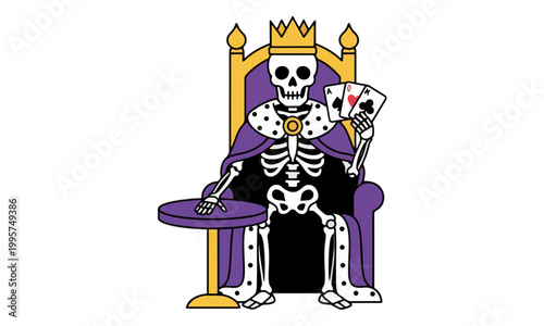 Skeleton King Holding Playing Cards Sitting on Throne