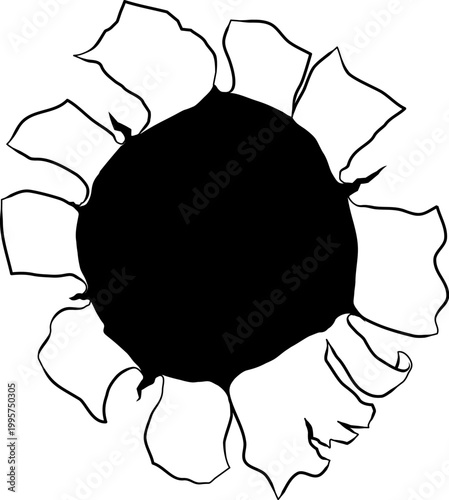 A bullet hole metal paper rip gun shot through wall