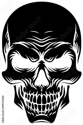 A skull design in a vintage retro woodcut style