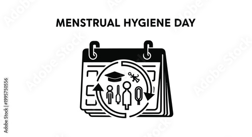 Minimalist vector graphic design depicting a menstrual hygiene day calendar icon for health and awareness education