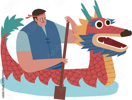 Man Rowing Dragon Boat
