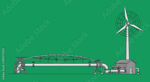 Wind powered irrigation system with large pipes