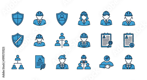 Set of icons for human resources, management, and security