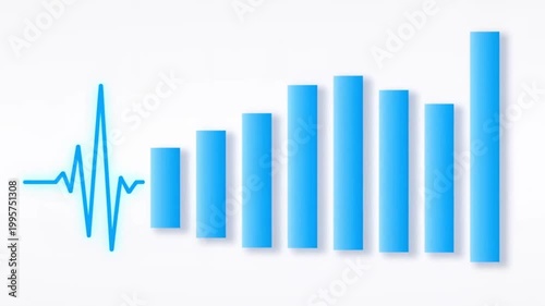 Rising blue bar graph with waveform, symbolizing growth and progress
