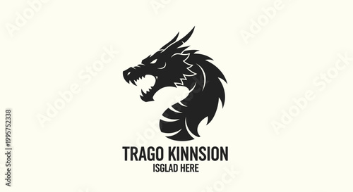 Black Dragon Head Silhouette Logo, Mythical Creature, Fantasy Emblem