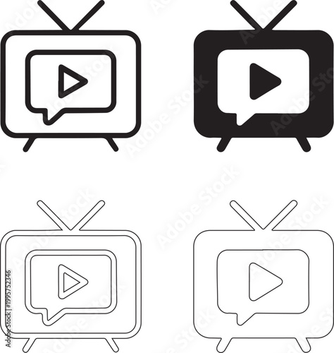 Isolated TV show streaming social media post, tv show online streaming post, digital entertainment, video platform, binge watching, media content, vector icon set