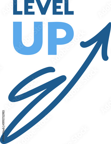 Vector symbol featuring “level up” with a creative upward arrow expressing progress, ambition, and motivation draw