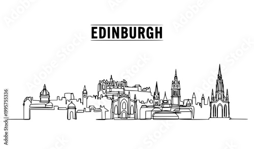 Edinburgh one line skyline vector with bold uppercase typography modern abstract cityscape design