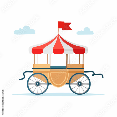 Vintage Carnival Cart with Red and White Striped Awning