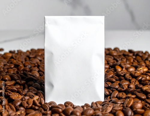 Obraz na płótnie Roasted coffee beans with coffee package mockup