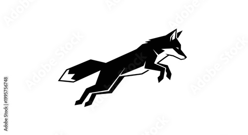 Agile Fox Silhouette Leaping, Dynamic Animal Graphic, Minimalist Design
