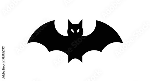 Black Bat Silhouette Icon Flying Isolated on White Background, Halloween Symbol