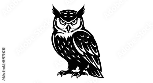 Black and White Owl Silhouette with Intense Eyes
