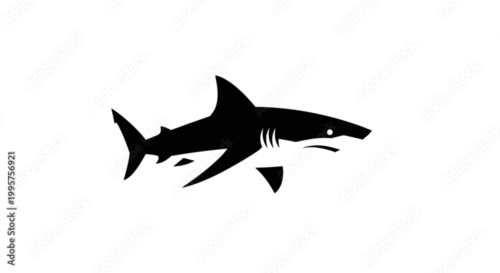 Fototapeta premium Black Silhouette of a Shark on White Background - Vector Art