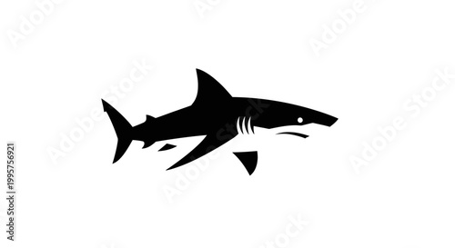 Black Silhouette of a Shark on White Background - Vector Art