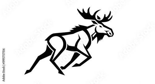 Running Moose Silhouette Icon, Stylized Wildlife Graphic