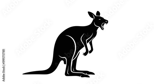 Silhouette of a Kangaroo with Mouth Open, Isolated on White Background