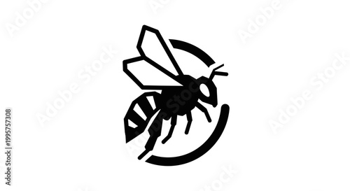 Stylized Bee Icon with Circle Accent, Insect Logo, Vector Graphic