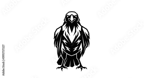 Stylized Black Eagle Silhouette on White Background, Minimalist Graphic Design