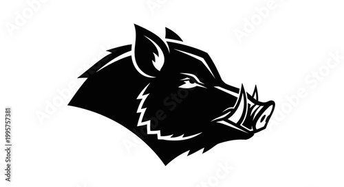 Stylized Black Wild Boar Head Silhouette Logo, Aggressive Animal Mascot