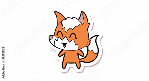 Cute cartoon fox sticker, happy and cheerful, isolated on white background
