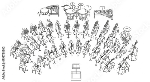 Orchestra performing classical music on stage with conductor.