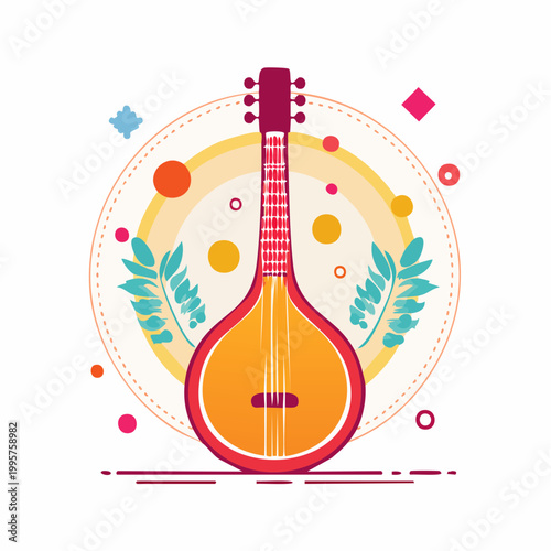 Stylized Bouzouki with Decorative Elements