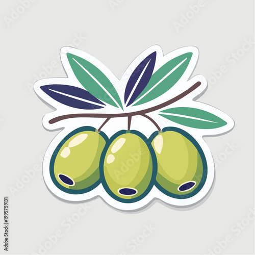 Stylized illustration of green olives on a branch