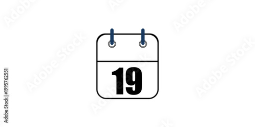Hollow out calendar icons isolated on white background. Calendar icon with specific day. Day 19 marked on the calendar.