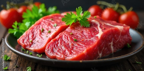 Bright red beef, vacuum-sealed, displayed attractively , vacuum sealed beef, food, food product