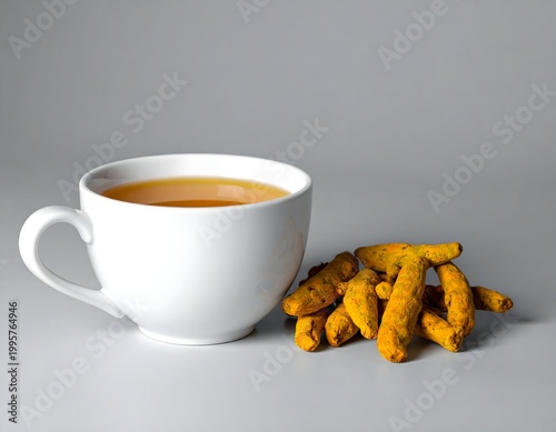 Minimalist Turmeric Tea Infusion with Fresh Roots Conceptual Digital Art AI Generated
