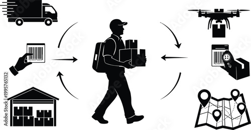 Efficient delivery network a visual representation of package transportation from warehouse to customer's doorstep
