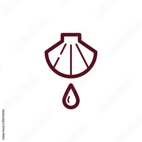 Baptismal shell with water drop line icon Christian sacrament symbol