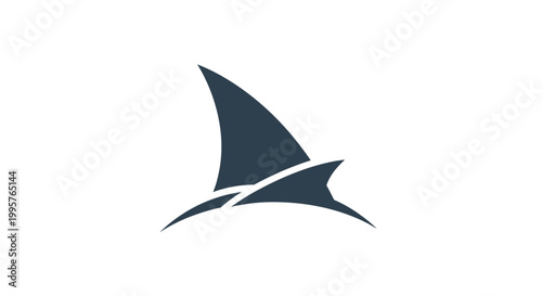 Abstract Blue Shark Fin Silhouette on White Background