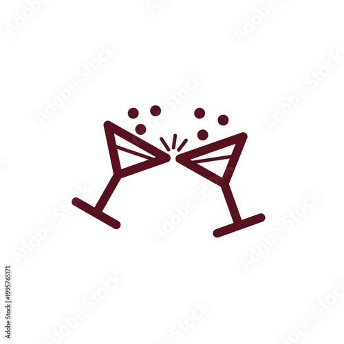 Cheers line icon with two clinking glasses Christmas and celebrations