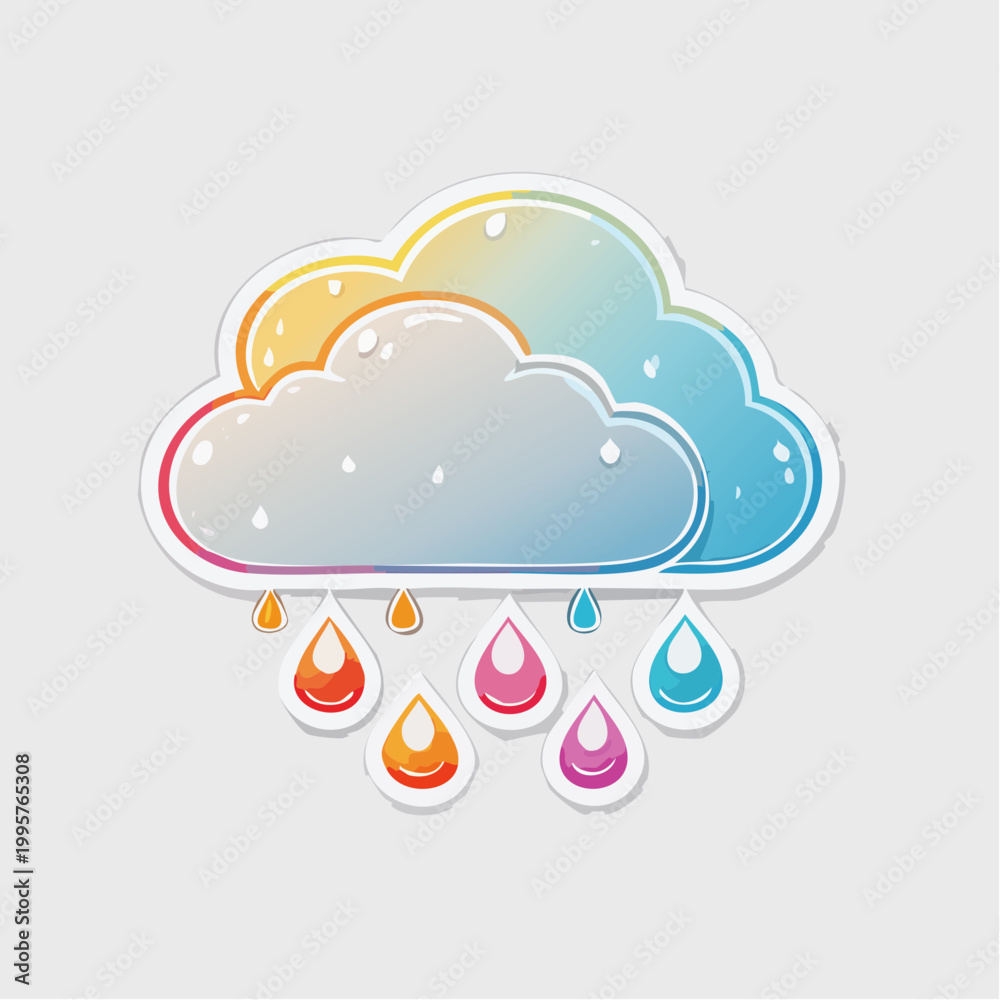 Obraz premium Cartoon Cloud Raining Colorful Drops