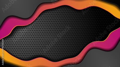 Orange purple and black abstract glossy waves on perforated background. Technology motion design. Seamless loop. Video animation Ultra HD 4K 3840x2160