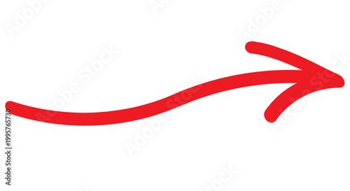 Hand drawn isolated red arrow marker | Bold brush direction shape | Marker line scribe hand sketch element