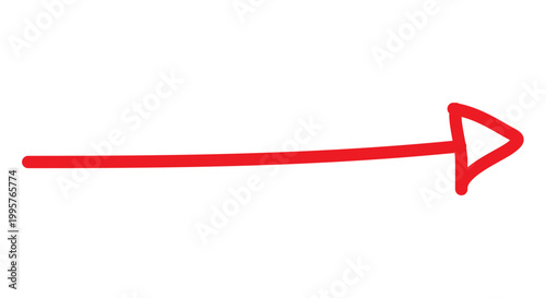 Hand drawn isolated red arrow marker | Creative brush direction shape | Marker line scribe sketch graphic