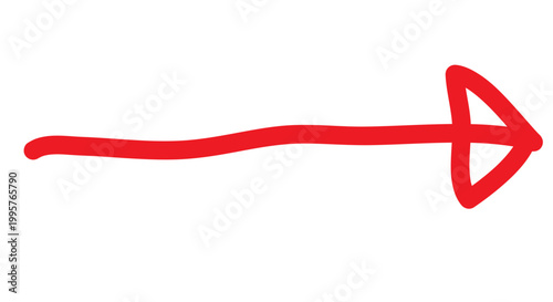 Hand drawn isolated red arrow marker | Minimal brush direction shape | Marker line scribe sketch design