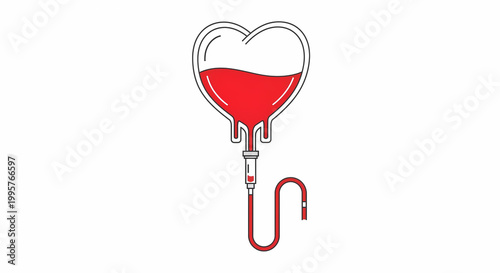 Heart-shaped blood bag illustration in red representing donation