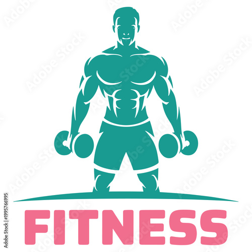 Strong man lifting dumbbells fitness illustration