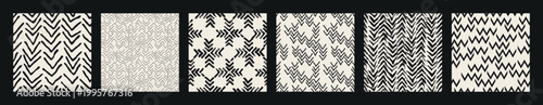 Vector seamless pattern set. Abstract background with chevrons. Monochrome creative swatches. Artistic tileable strokes. Collection of creative swatches. Modern geometric surface design.