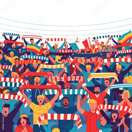 People cheering with colorful scarves.