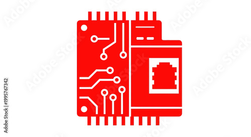 Red Electronic Circuit Board Closeup.